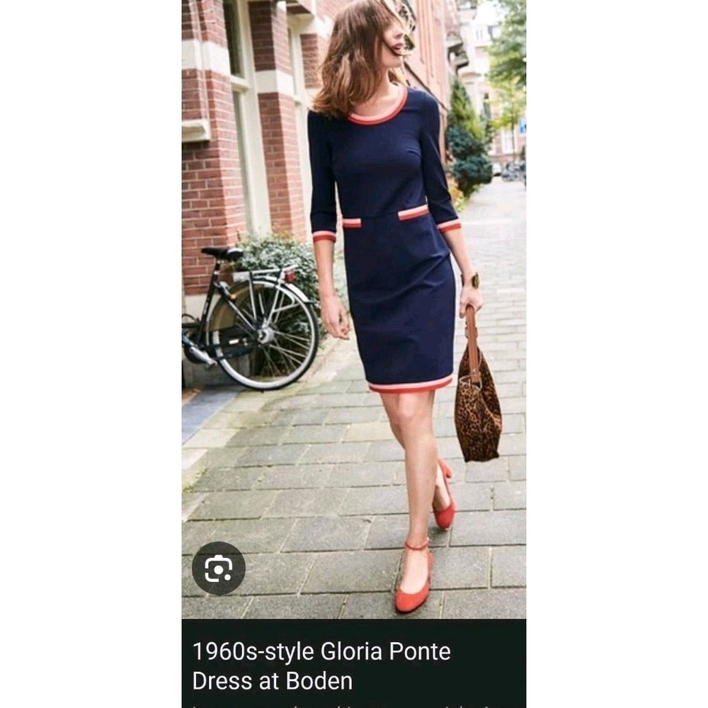 Boden Navy Dress with Coral Trim